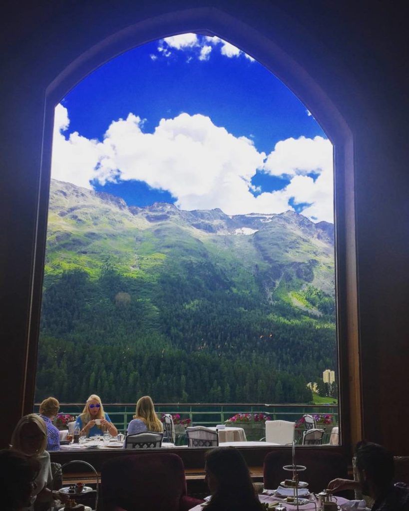 Badrutt’s Palace Hotel, view of the Alps from the Grand Hall