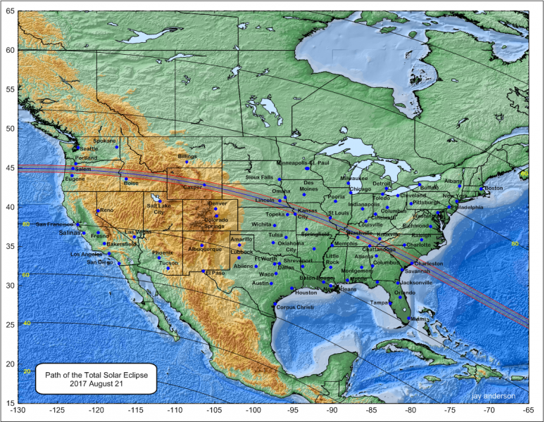 Total Solar Eclipse  August 21 2017 in the USA, map [Credits divulgazione.uai.it]