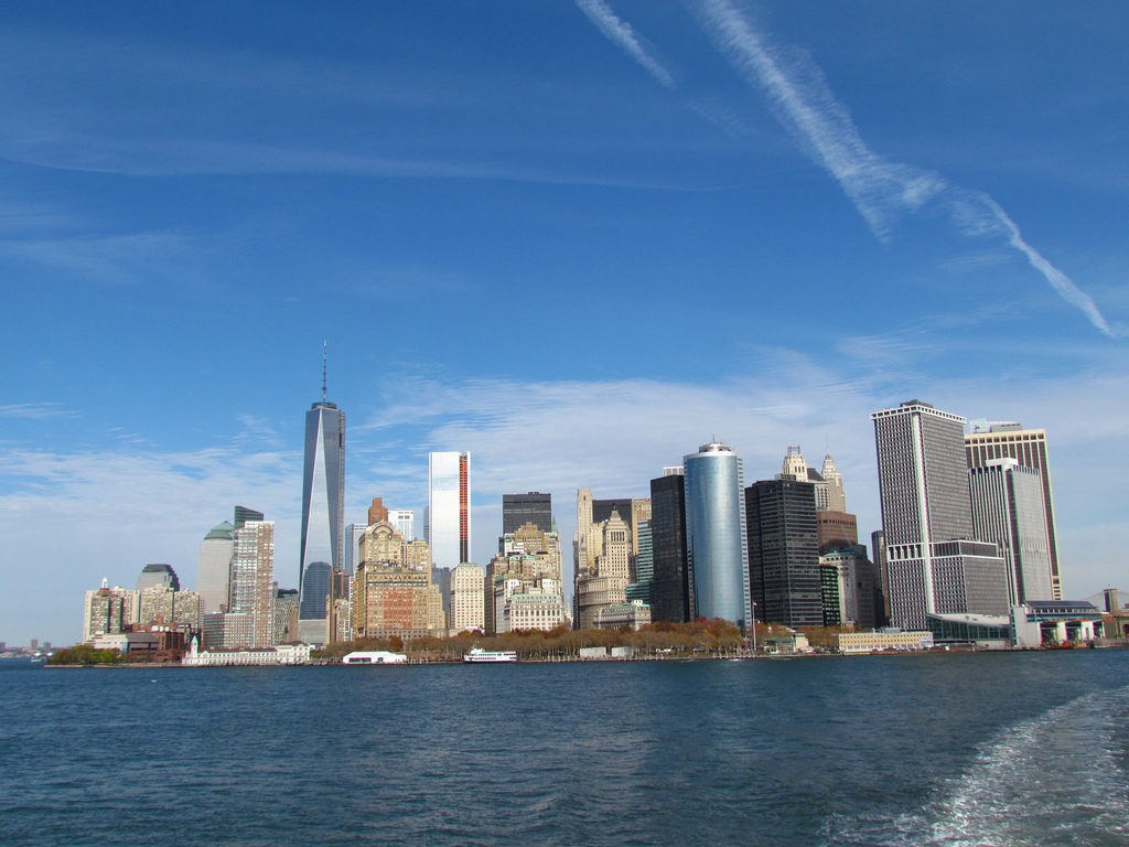 Lower Manhattan vista dallo Staten Island Ferry