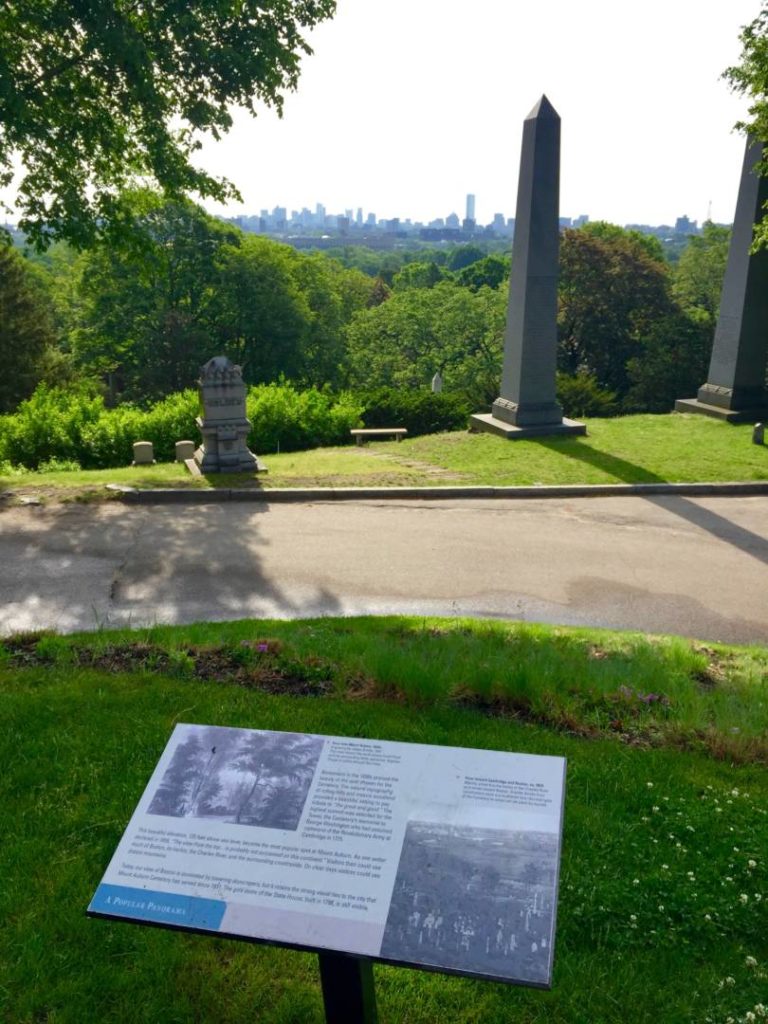 Mount Auburn Cemetery, view of Boston