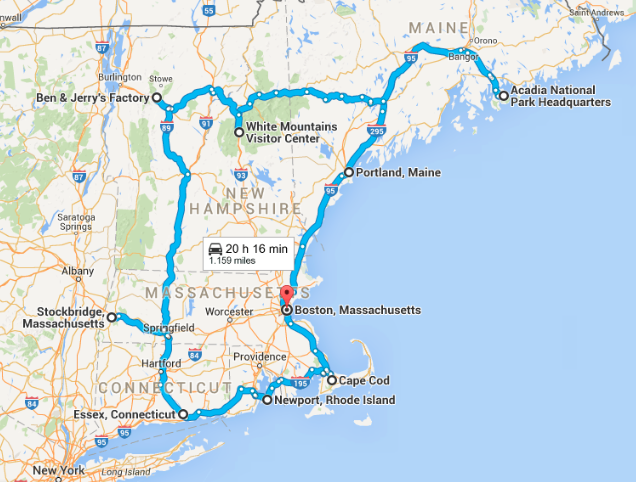 New England on the road, l'itinerario