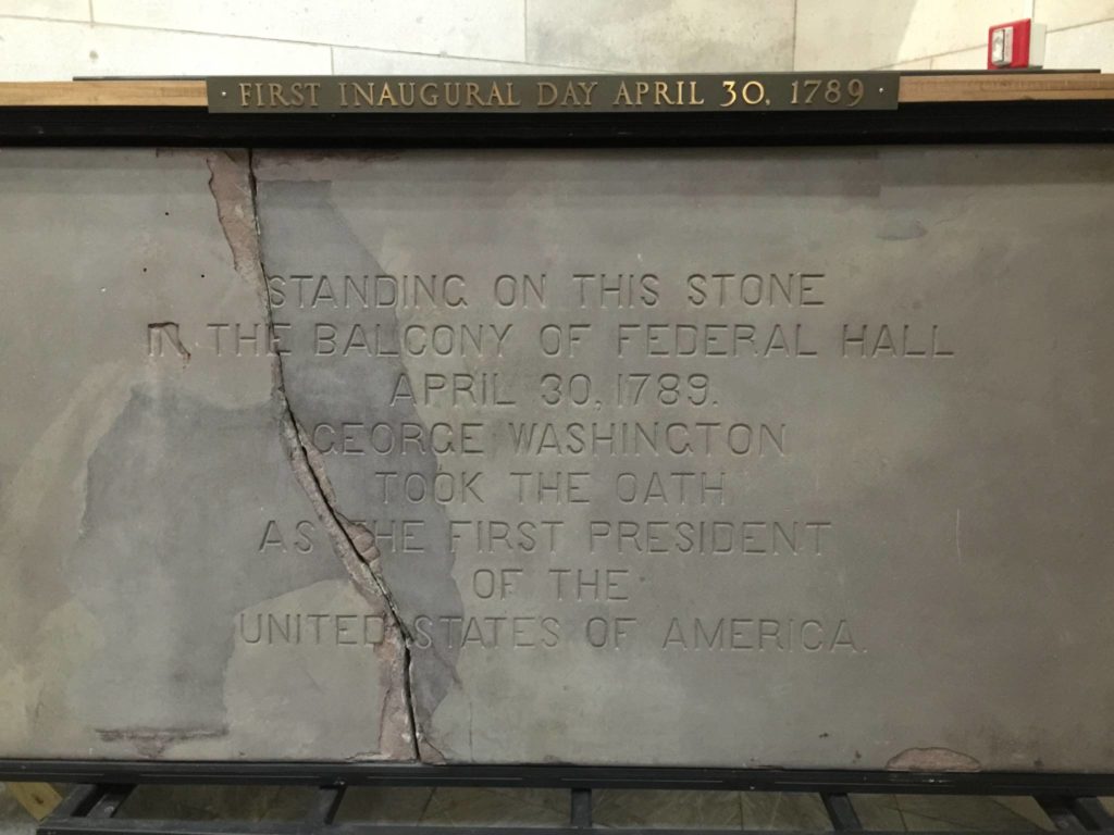 Unusual New York: Federal Hall National monument. The stone which Washington took the oath on as the first president of the United States