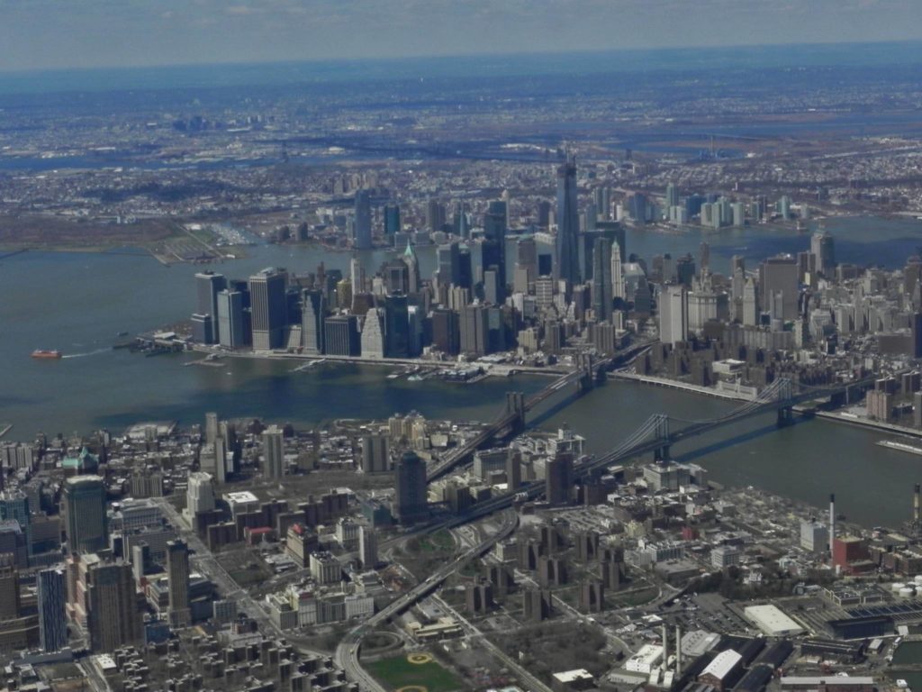Lower Manhattan seen from the sky (short before landing at LaGuardia Airport)