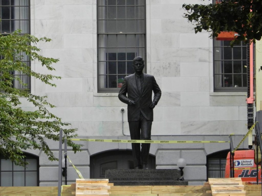 JFK's bronze statue at the Massachusetts State House