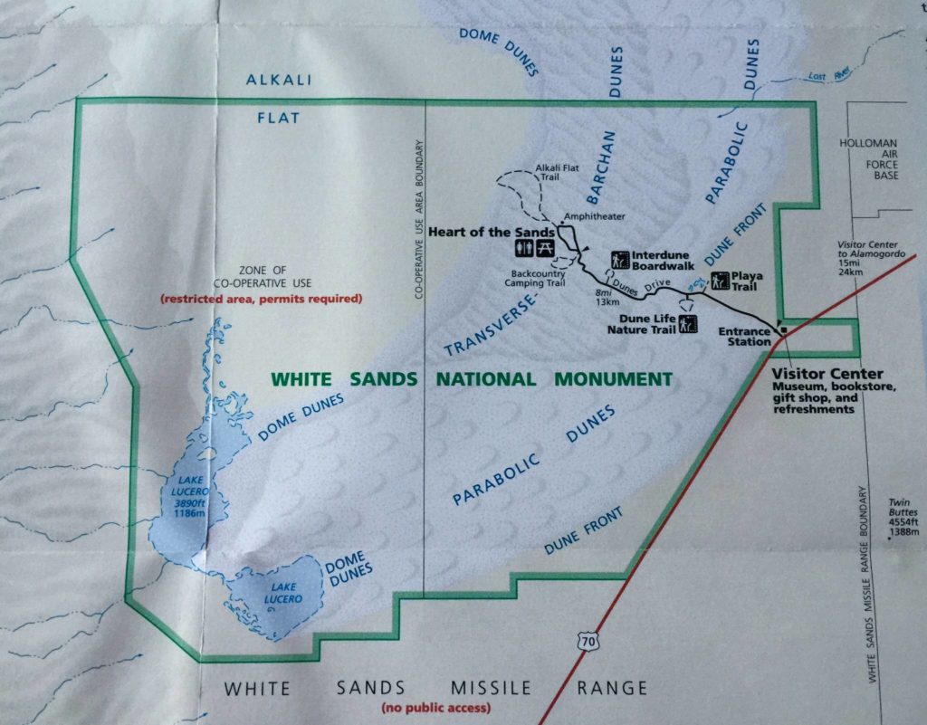 White Sands, mappa dei percorsi